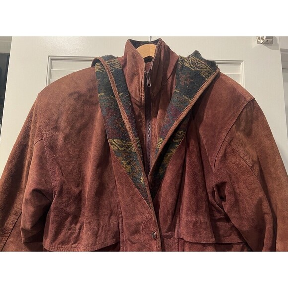 VTG Adventure Bound Suede Western Thinsulate Navajo Aztec Tribal Hooded Jacket - Picture 3 of 11